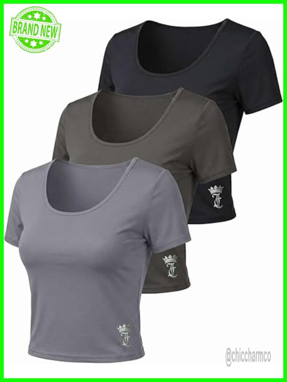 Dry Fit Crop Top Short Sleeve Scoop Neck Athletic Workout Yoga Pilates Active